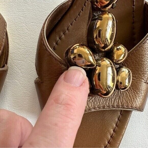 Miu Miu T-Strap Heels Bronze Metallic Jeweled Sandals 41 US 11 Sling Back Party - Picture 6 of 11